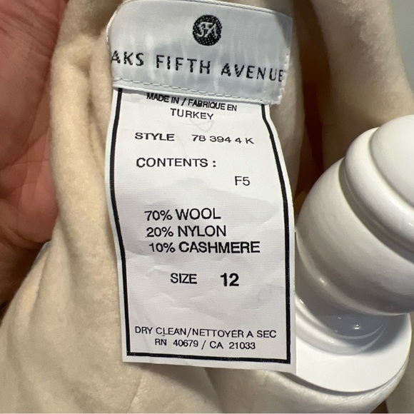VTG Saks Fifth Avenue Overcoat Women Size 12 Cream Peacoat Wool Nylon cashmere - Picture 7 of 13